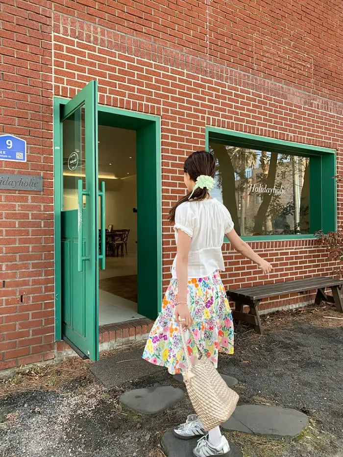 水彩風 花柄プリント フレアスカート LUMIYUMI