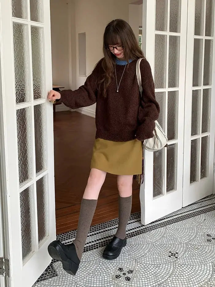 襟配色 ふわもち ニットプルオーバー LUMIYUMI