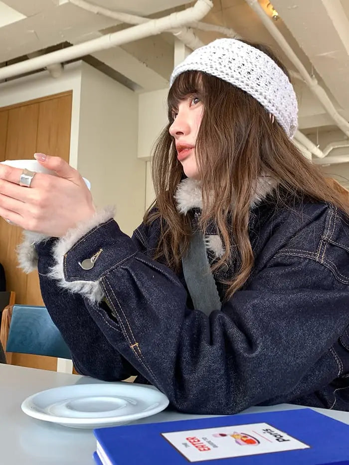 ファー襟 中綿入り デニムブルゾン LUMIYUMI