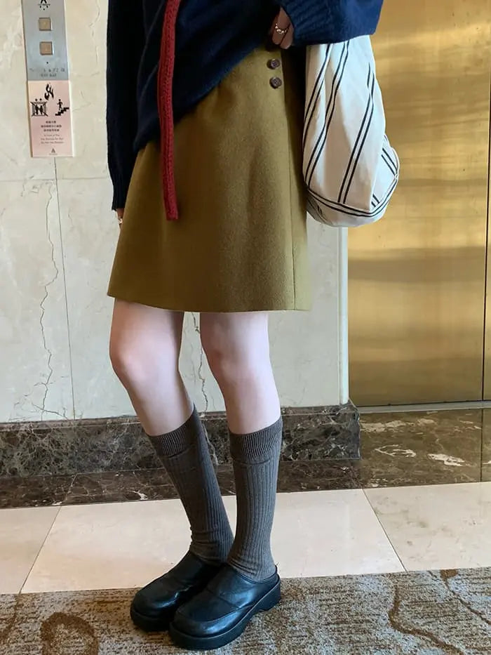 サイドボタン ハイウエスト ミニスカート LUMIYUMI