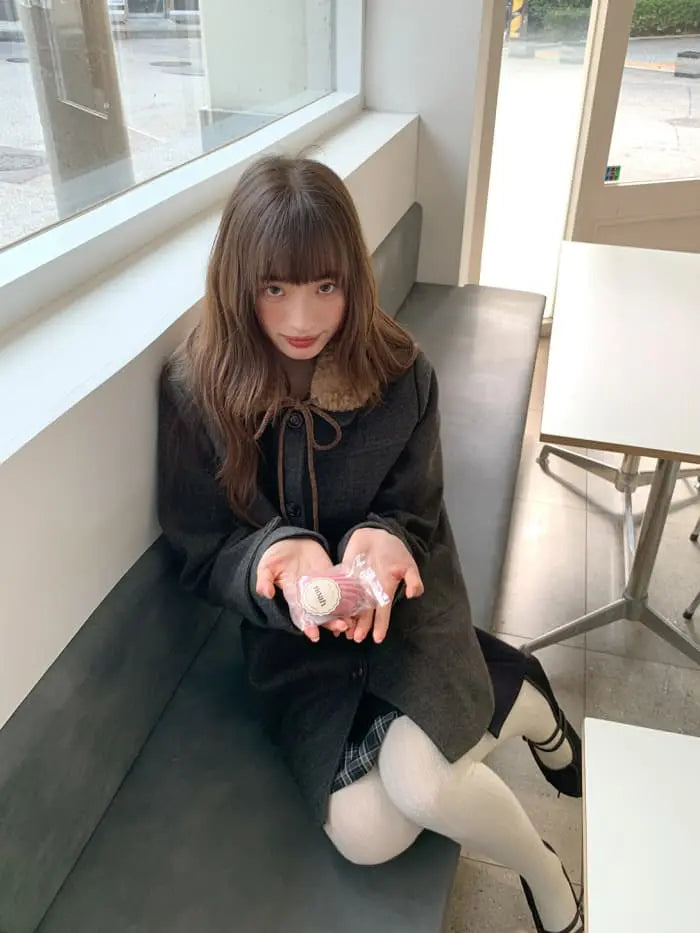 レトロ ガーリー ファー襟付き コート LUMIYUMI