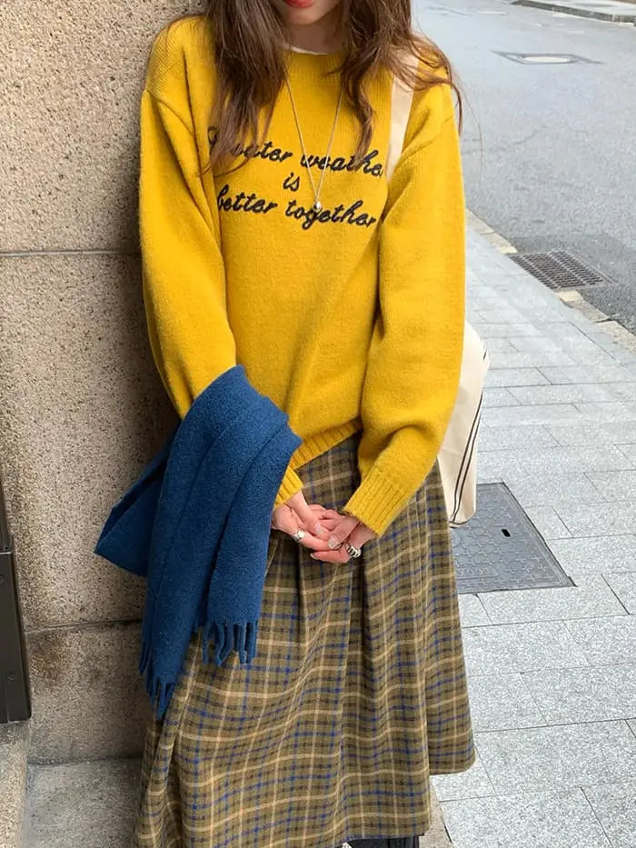 レトロ 配色 ロゴ刺繍 ニット LUMIYUMI