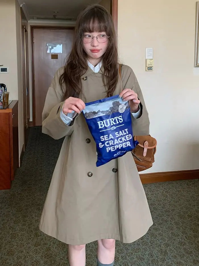 大人可愛い ミドル丈 丸襟 トレンチコート- LUMIYUMI