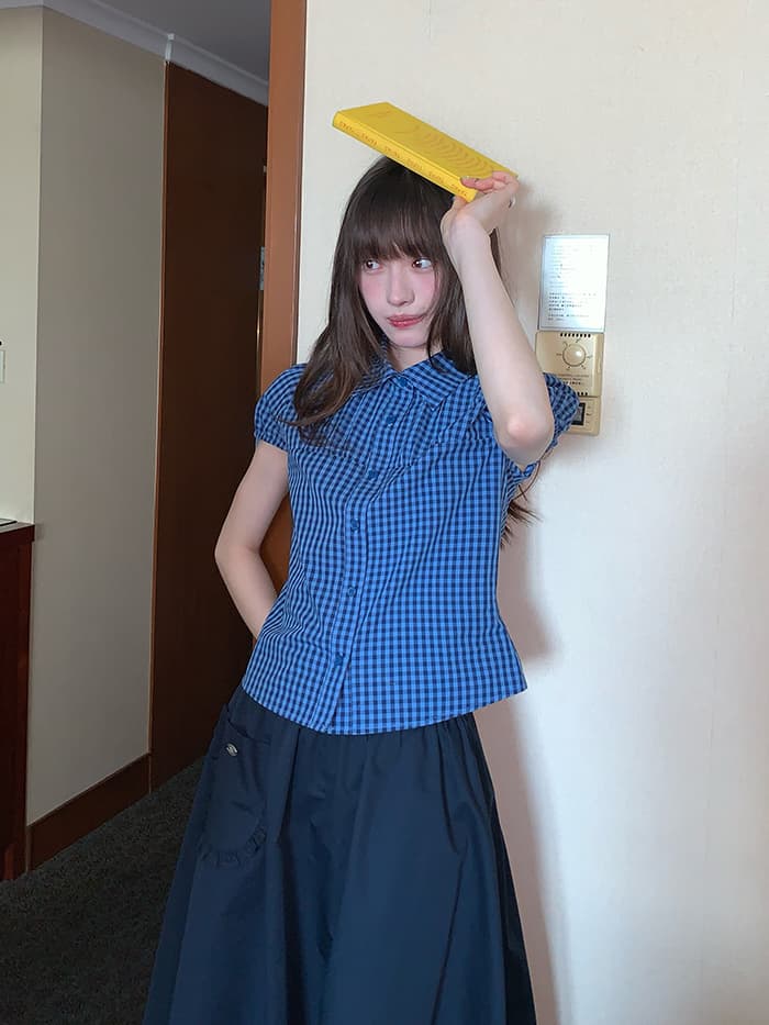 レトロ ウエストシェイプ チェックシャツ LUMIYUMI