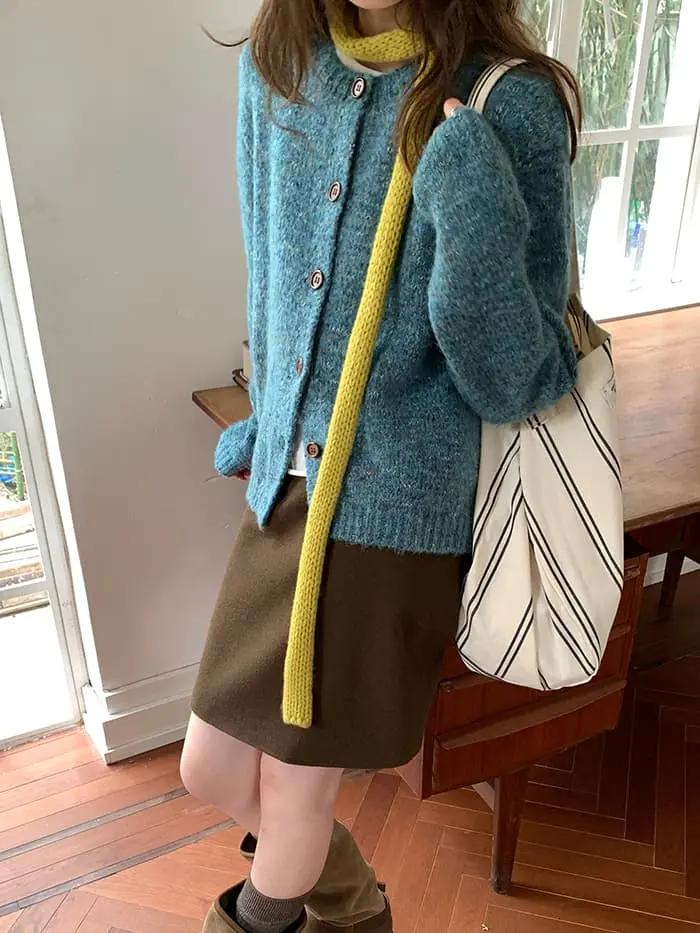 カラーネップ クルーネック ニットカーディガン LUMIYUMI