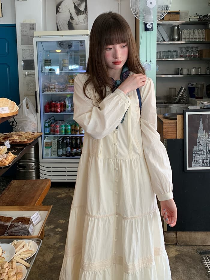 ガーリー Vネック ボタン ワンピース LUMIYUMI