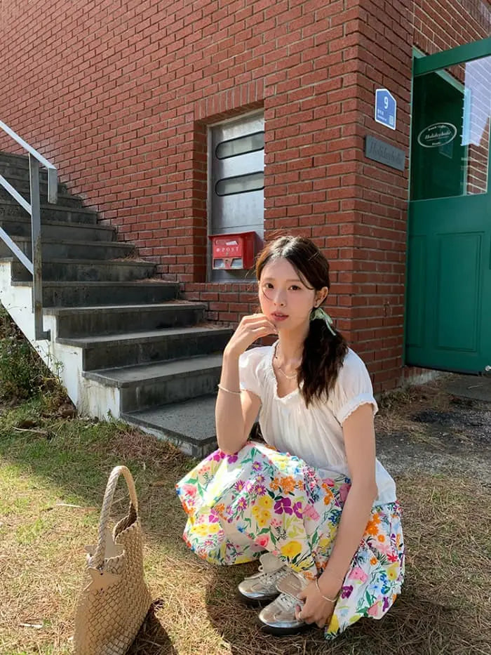 水彩風 花柄プリント フレアスカート LUMIYUMI