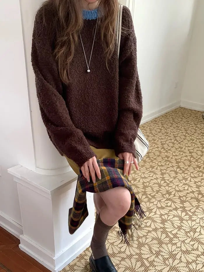 襟配色 ふわもち ニットプルオーバー LUMIYUMI