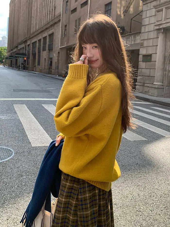 レトロ 配色 ロゴ刺繍 ニット LUMIYUMI