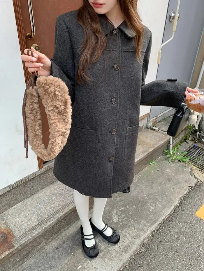 レトロ ガーリー ファー襟付き コート LUMIYUMI