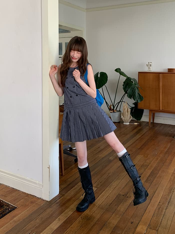 レトロ チェック Aライン タンクワンピース LUMIYUMI