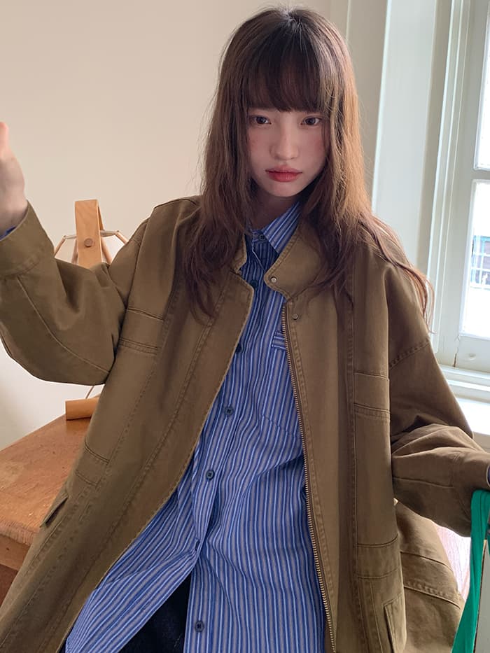 立ち襟 ステッチ ルーズ ジャケット LUMIYUMI