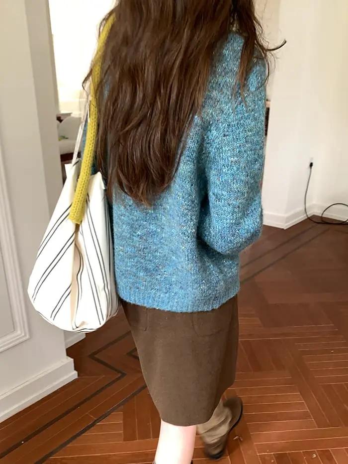 カラーネップ クルーネック ニットカーディガン LUMIYUMI