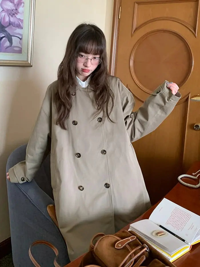 大人可愛い ミドル丈 丸襟 トレンチコート- LUMIYUMI