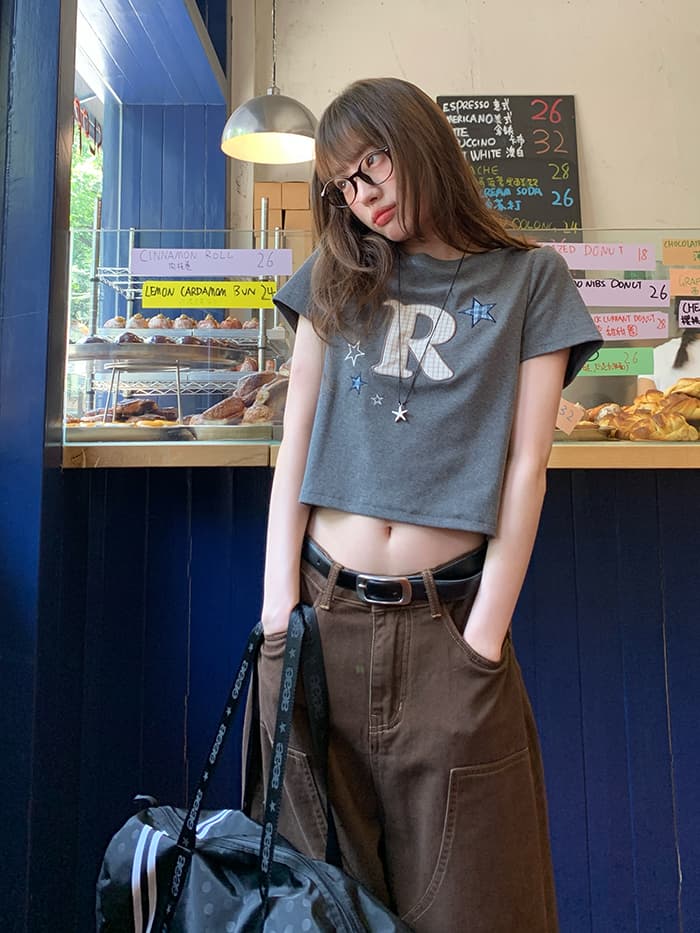 ワッペン 刺繍 スリムフィット Tシャツ LUMIYUMI