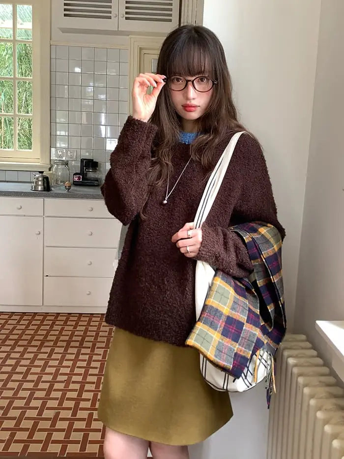 襟配色 ふわもち ニットプルオーバー LUMIYUMI