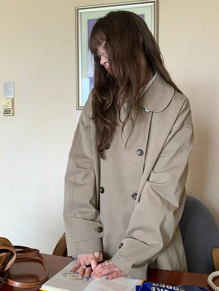 大人可愛い ミドル丈 丸襟 トレンチコート- LUMIYUMI