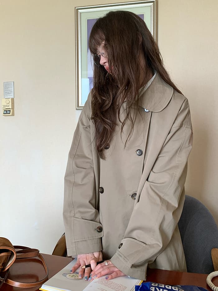 大人可愛い ミドル丈 丸襟 トレンチコート LUMIYUMI