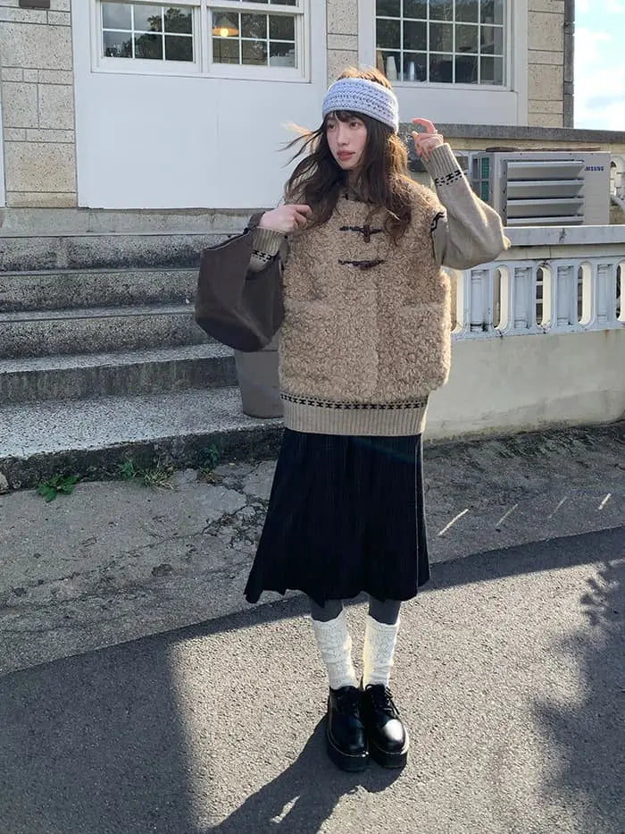 レトロ ループファー ダッフルベスト LUMIYUMI