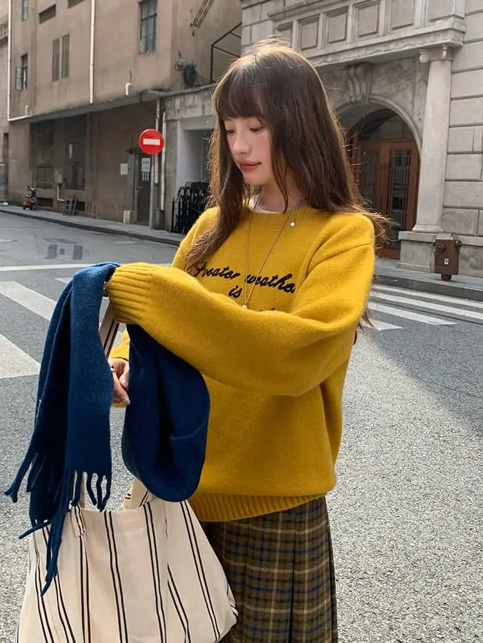 レトロ 配色 ロゴ刺繍 ニット LUMIYUMI