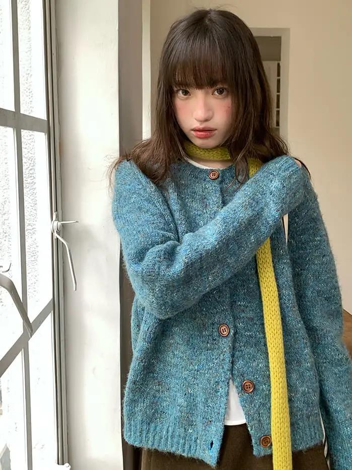 カラーネップ クルーネック ニットカーディガン LUMIYUMI