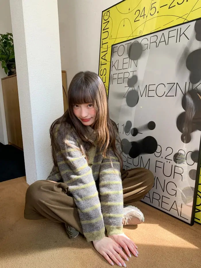 ゆったり フード付き ボーダー ニットカーディガン LUMIYUMI