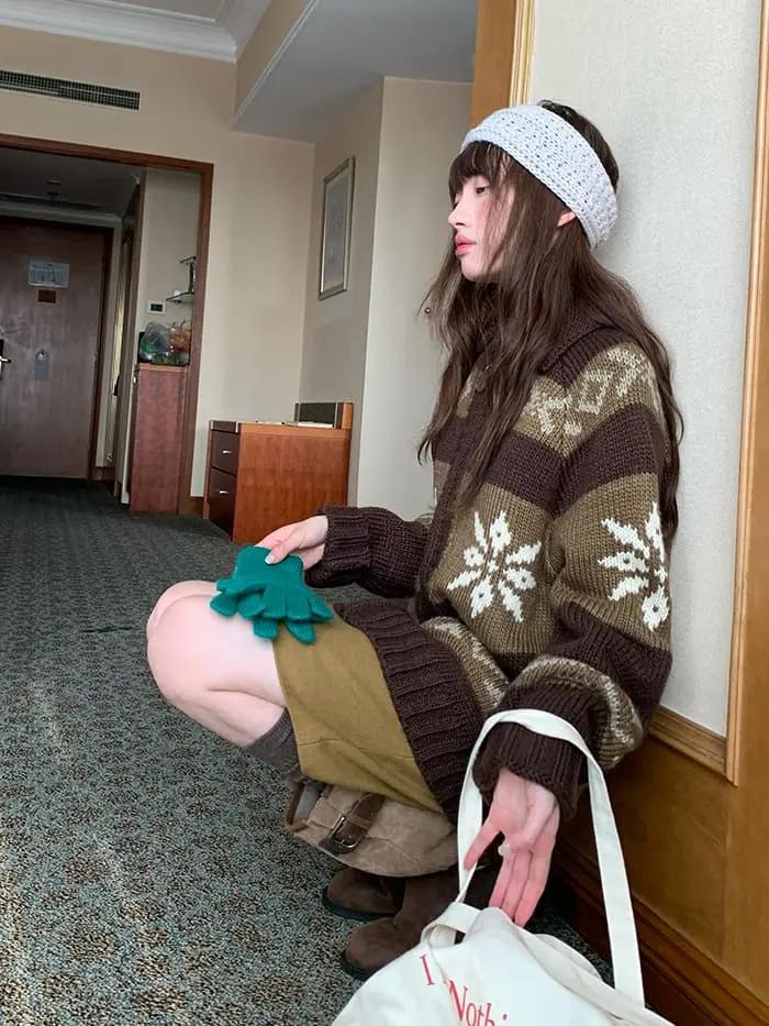 雪柄 ジャカード ZIP カーディガン LUMIYUMI