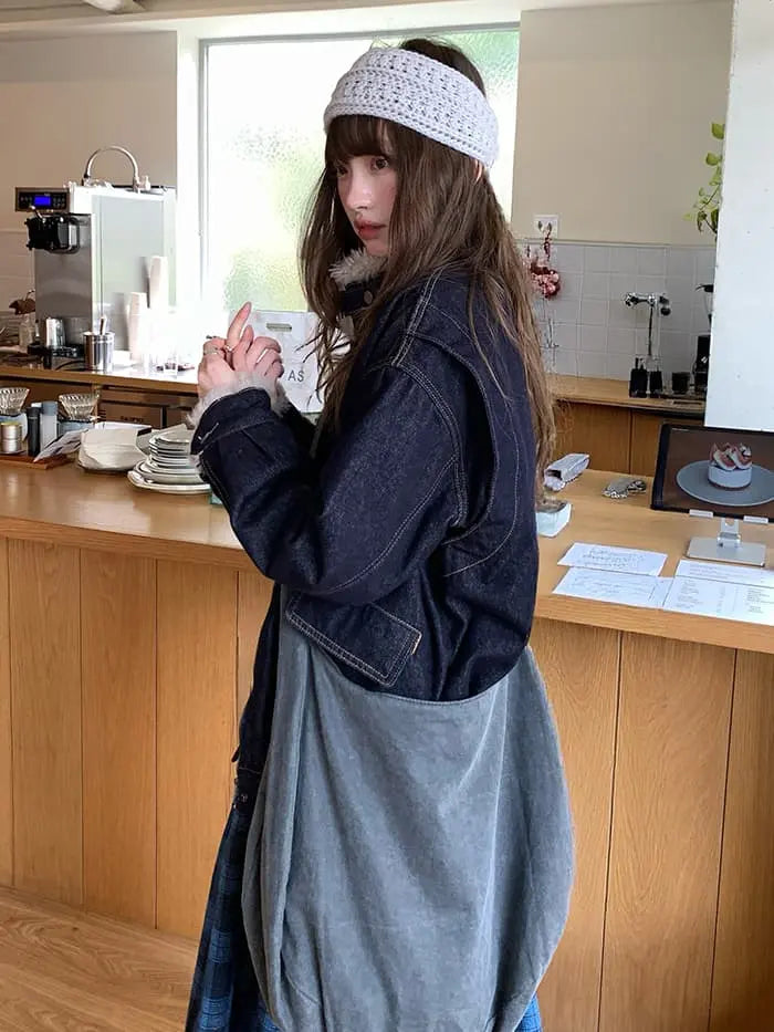 ファー襟 中綿入り デニムブルゾン LUMIYUMI