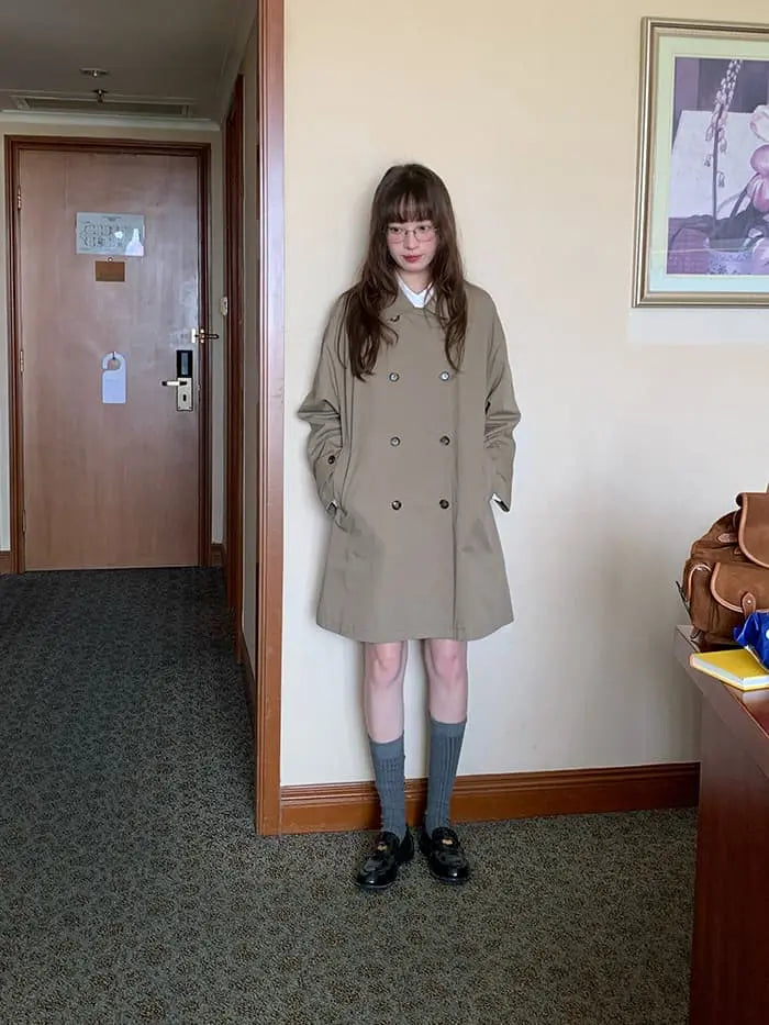 大人可愛い ミドル丈 丸襟 トレンチコート- LUMIYUMI