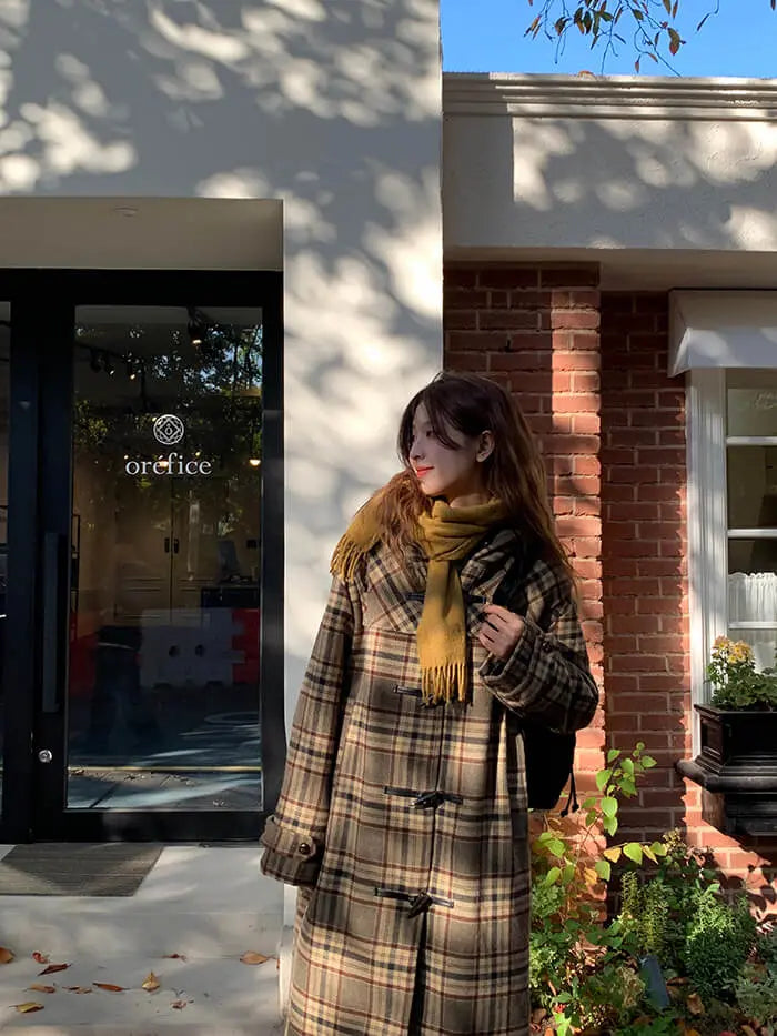 レトロチェック柄ウールコート LUMIYUMI