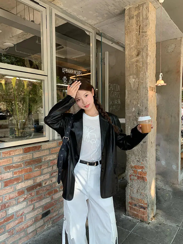 甘辛ミックス ゆったり レザージャケット - LUMIYUMI