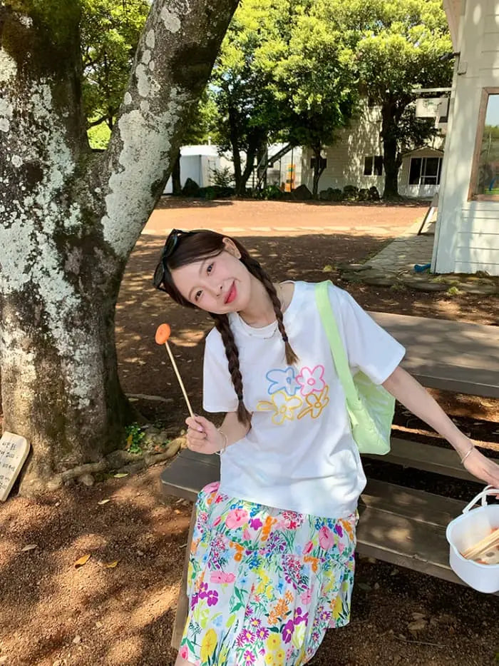 水彩風 花柄プリント フレアスカート LUMIYUMI