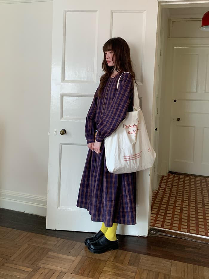ゆったり Aライン 長袖 チェックワンピース LUMIYUMI
