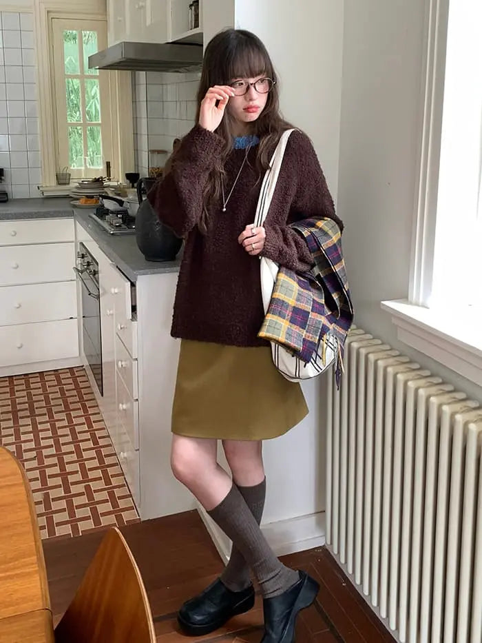 襟配色 ふわもち ニットプルオーバー LUMIYUMI