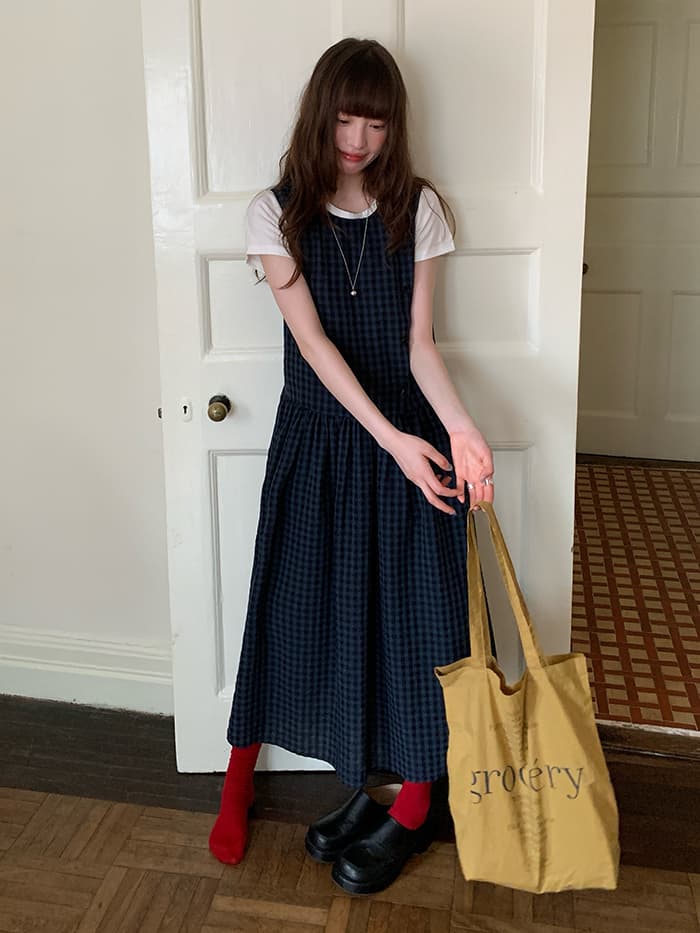 斜め前立て ゆったり ベストワンピース LUMIYUMI