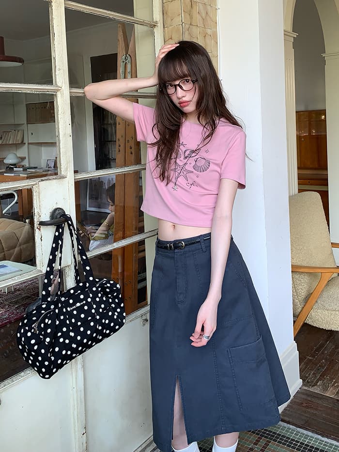 貝殻プリント ショート丈 Tシャツ LUMIYUMI