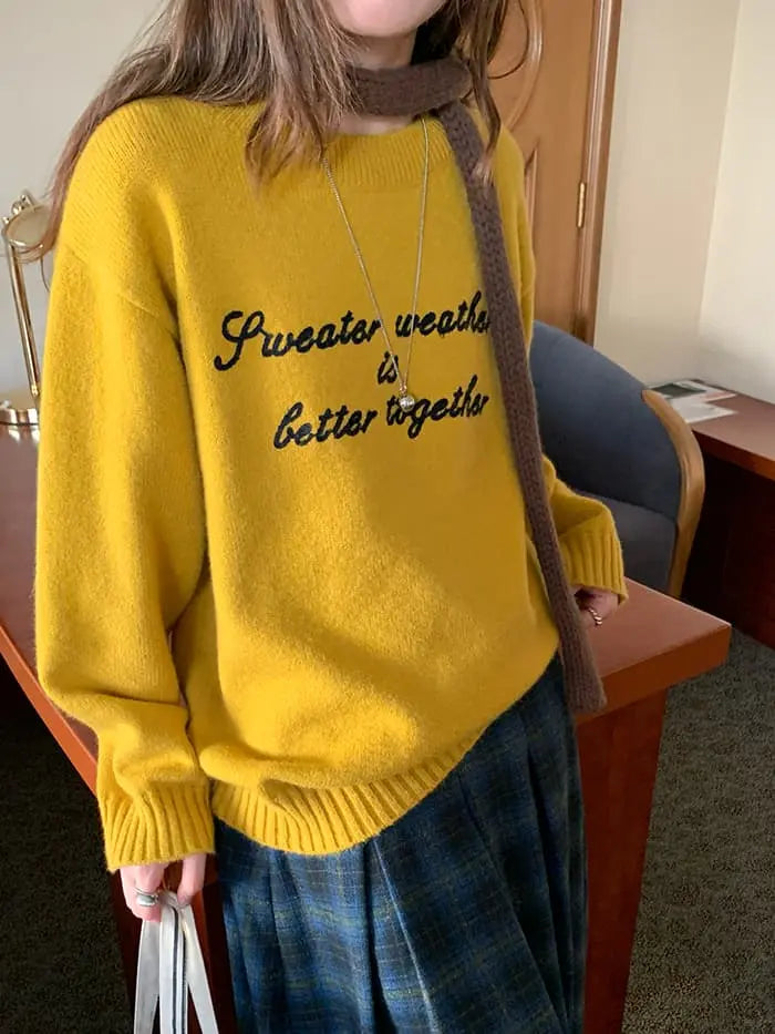 レトロ 配色 ロゴ刺繍 ニット LUMIYUMI